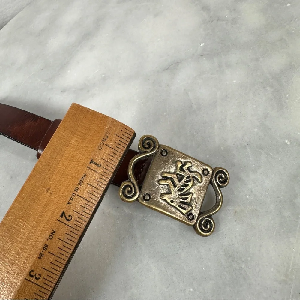 Vintage Chico’s large‎ Brown Leather Belt Brass Buckle thin boho bohemian